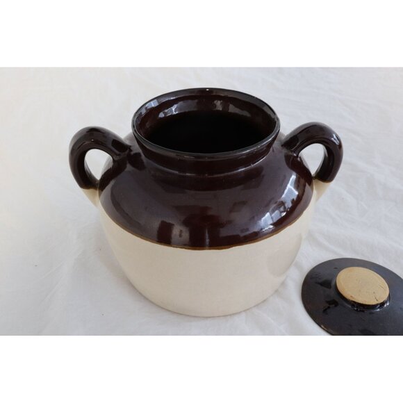 Vintage Large Ceramic Double Handle Brown Beige Crock Glazed Stoneware Jug - Picture 2 of 10